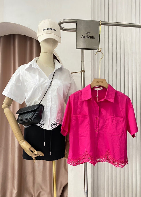 MATINEE Summer Collar Down Lacey Border Short Sleeves Shirt
